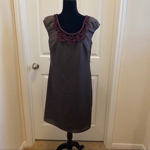 Brown Shift Dress  with Burgundy Accent Color